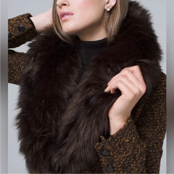 WHBM black and tan marbled coat w black faux fur color NWOT - Picture 3 of 8